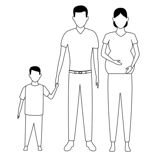 Οικογένεια avatar γελοιογραφία χαρακτήρας μαύρο και άσπρο — Διανυσματικό Αρχείο
