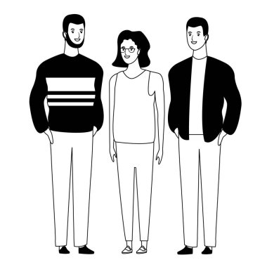 siyah beyaz insan avatar çizgi film karakteri grubu