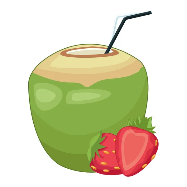 코코넛 칵테일과 딸기 과일 — 스톡 벡터