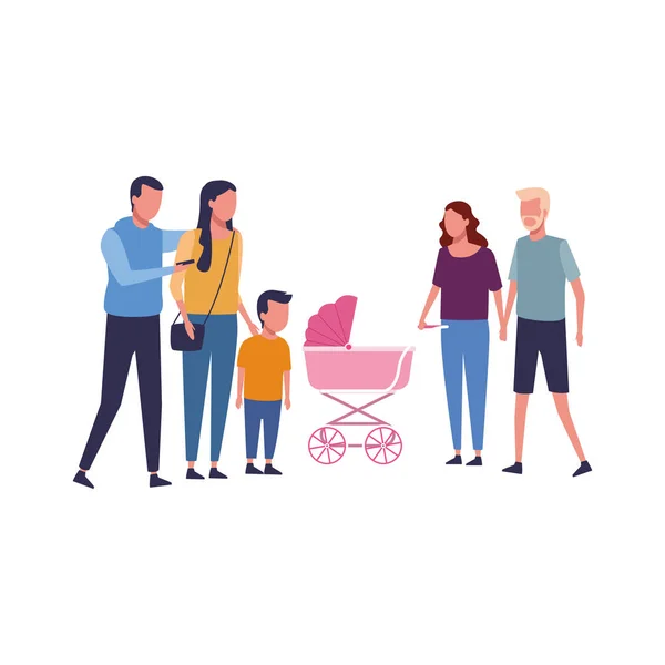 Familia y niños dibujos animados — Vector de stock