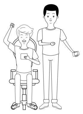 siyah beyaz genç erkekler karikatür