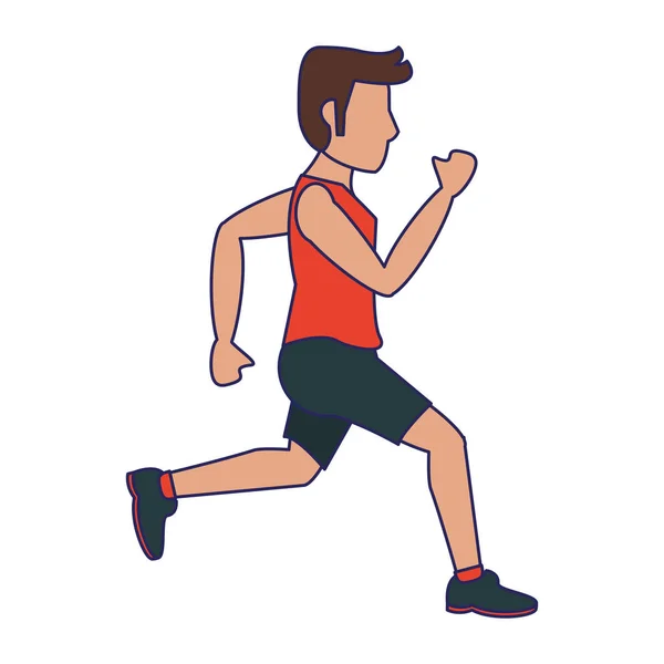 Fitness homem correndo sideview linhas azuis — Vetor de Stock
