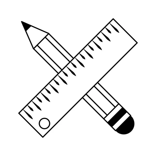 Карандаш и линейка крест символ в черно-белом — стоковый вектор
