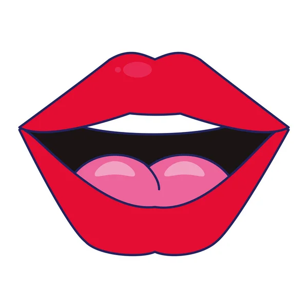 Жінки сексуальні губи мультфільм ізольовані сині лінії — стоковий вектор