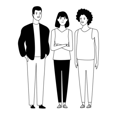 siyah beyaz insan avatar çizgi film karakteri grubu