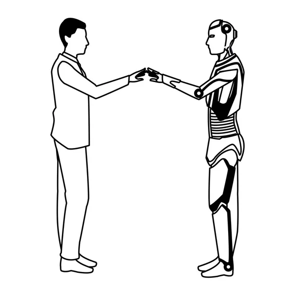 Humanoidní robot a obchodník černý a bílý — Stockový vektor