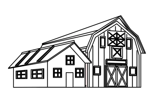 Farm and barn black and white — Stock Vector