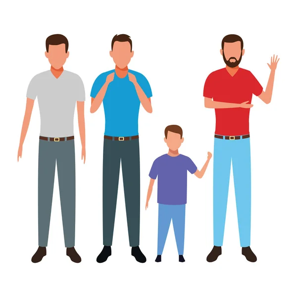 Hombres con niño avatar personaje de dibujos animados — Vector de stock