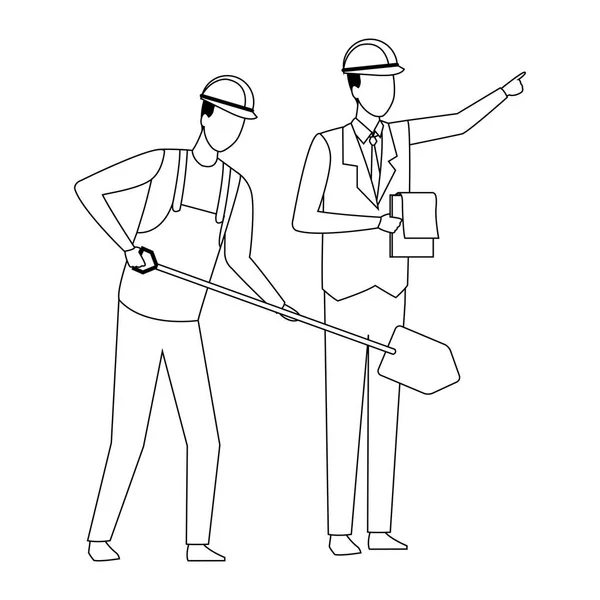 Avatar de trabajo en equipo de construcción en blanco y negro — Vector de stock