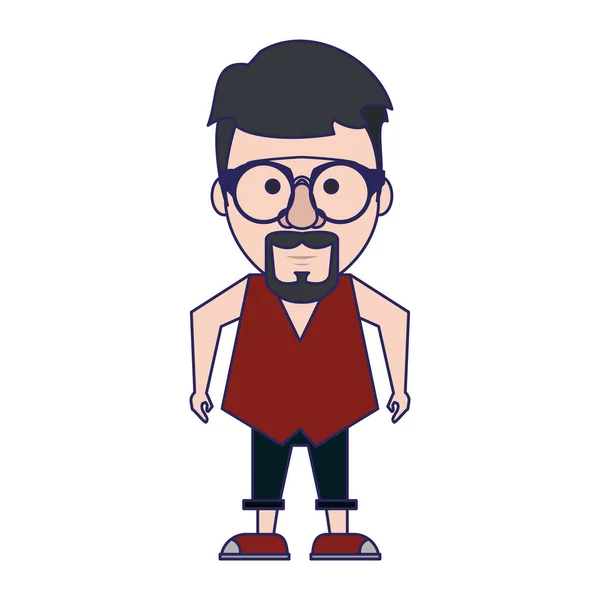 Hipster gars avec des lunettes et des lignes bleues moustache — Image vectorielle