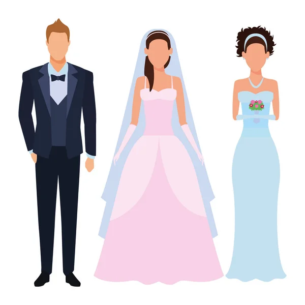 Düğün için giyinmiş insanlar — Stok Vektör