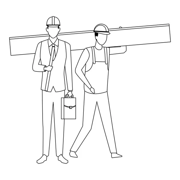 Avatar de travail d'équipe de construction en noir et blanc — Image vectorielle