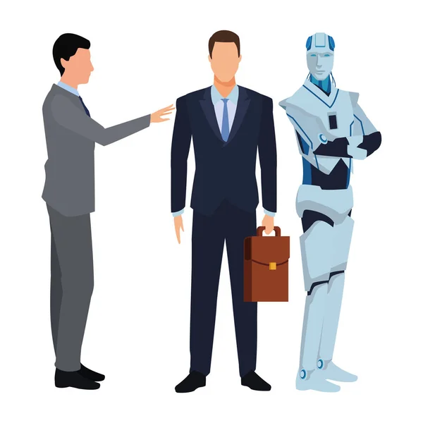 Geschäftsleute mit humanoidem Roboter — Stockvektor