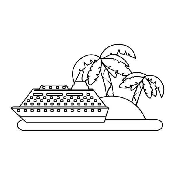 Kreuzer auf Insel in Schwarz-Weiß — Stockvektor