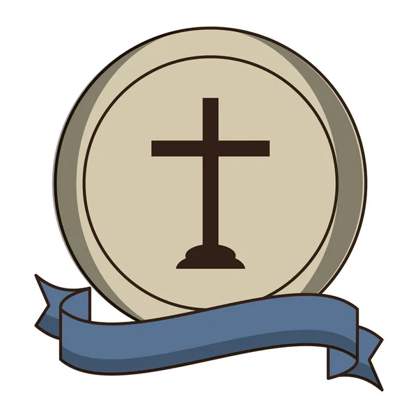 Christian cross symbol round emblem — Stock Vector