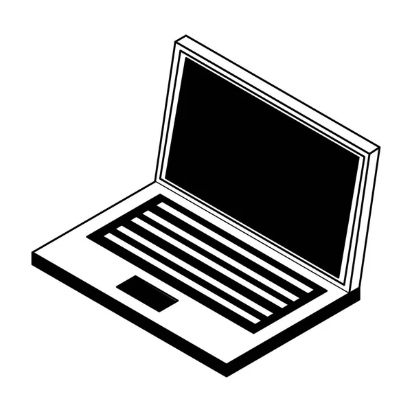 Laptop-PC isometrisch in Schwarz-Weiß — Stockvektor