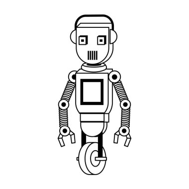 Robot komik karakter karikatür siyah beyaz izole