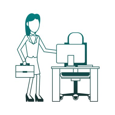 Ofiste iş kadını mavi çizgiler