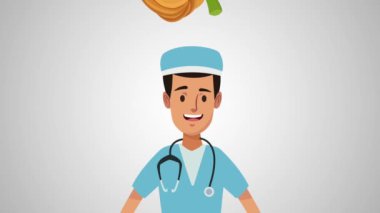 Doktor ve sağlıklı gıda Hd animasyon