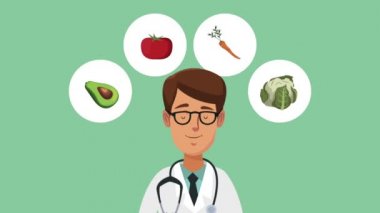 Doktor ve sağlıklı gıda Hd animasyon