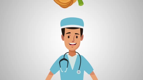 Doctor and healthy food HD animation — Stock Video