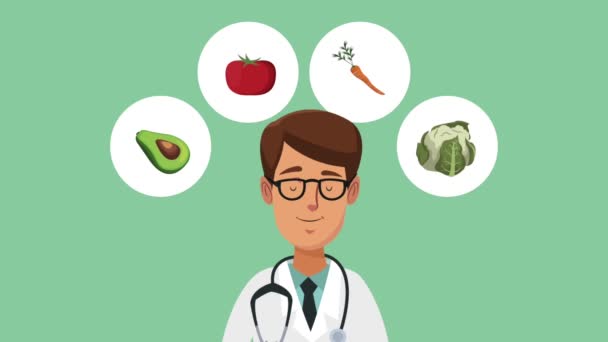 Médico y comida saludable HD animación — Vídeos de Stock