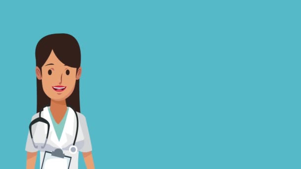 Mujer doctor dibujos animados HD animación — Vídeos de Stock