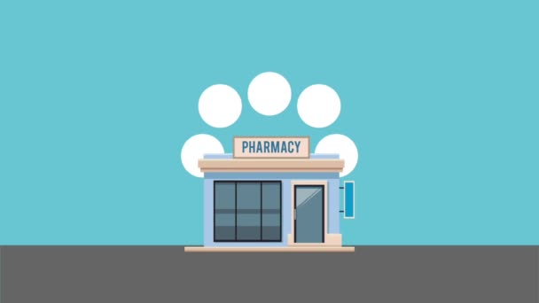 Farmacia edificio de la tienda HD animación — Vídeo de stock