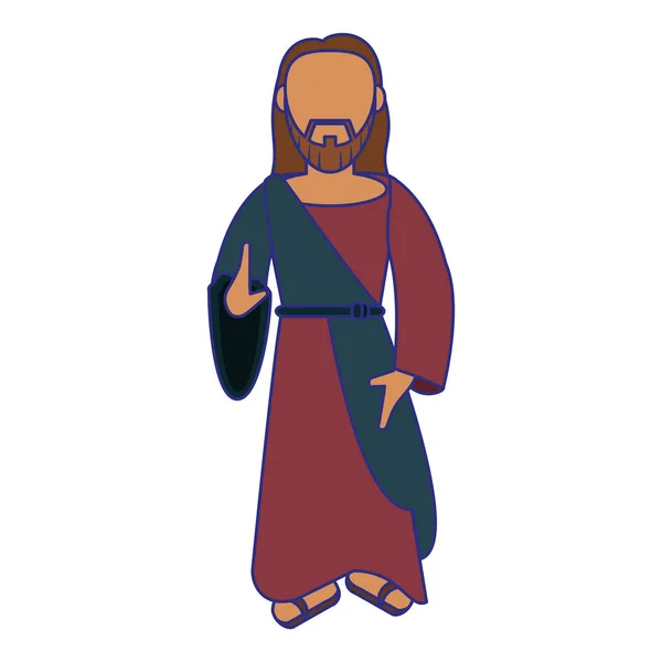 Jesuschrist uomo cartone animato linee blu senza volto — Vettoriale Stock