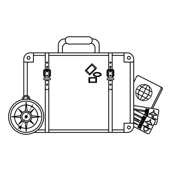 Viajes y símbolos de vacaciones en blanco y negro — Vector de stock