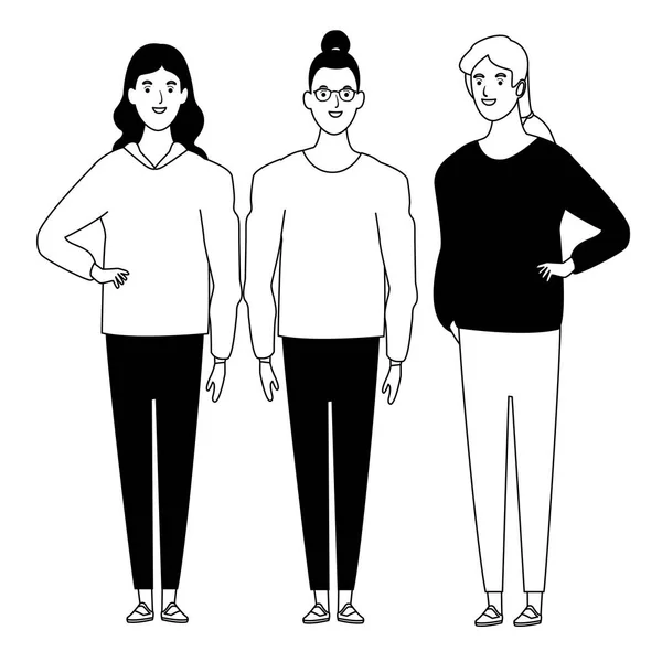 Personaje de dibujos animados avatar de las mujeres en blanco y negro — Vector de stock