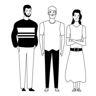 siyah beyaz insan avatar çizgi film karakteri grubu