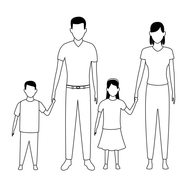Familia avatar personaje de dibujos animados blanco y negro — Archivo Imágenes Vectoriales