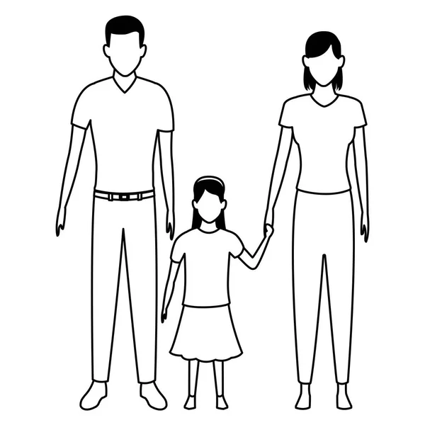 Familie Avatar Cartoon-Figur in schwarz und weiß — Stockvektor