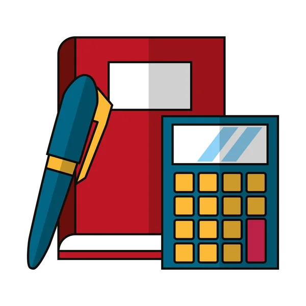Libro con pluma y calculadora — Vector de stock