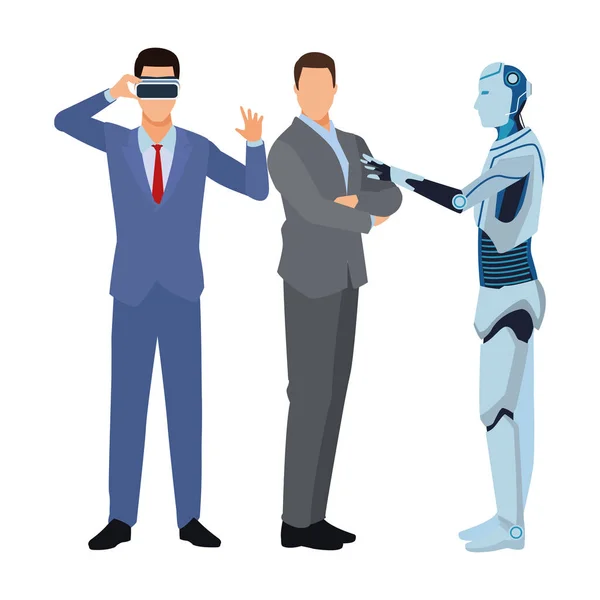 Ανθρωποειδές ρομπότ και επιχειρηματίες — Διανυσματικό Αρχείο