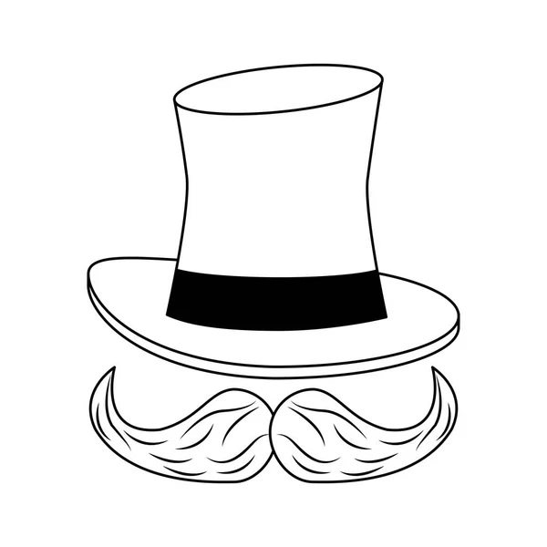 Trollkarl hatt och mustasch tecknad i svart och vitt — Stock vektor