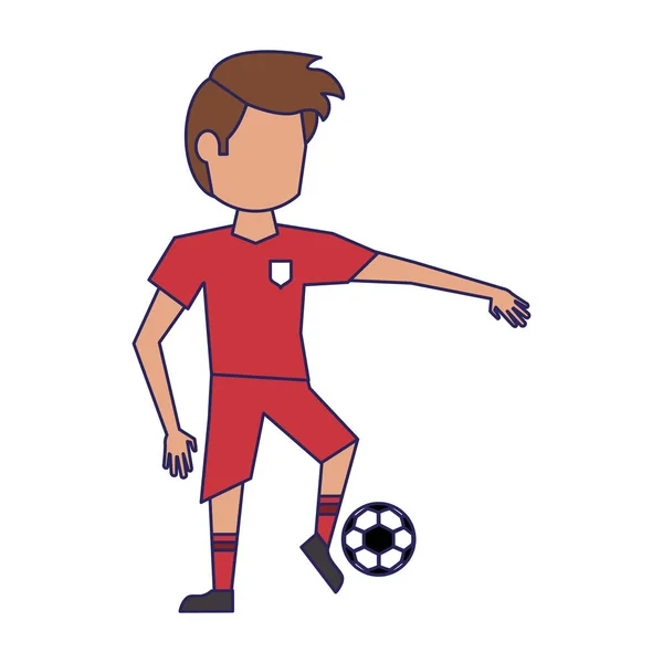 Pemain sepak bola dengan avatar bola garis biru - Stok Vektor