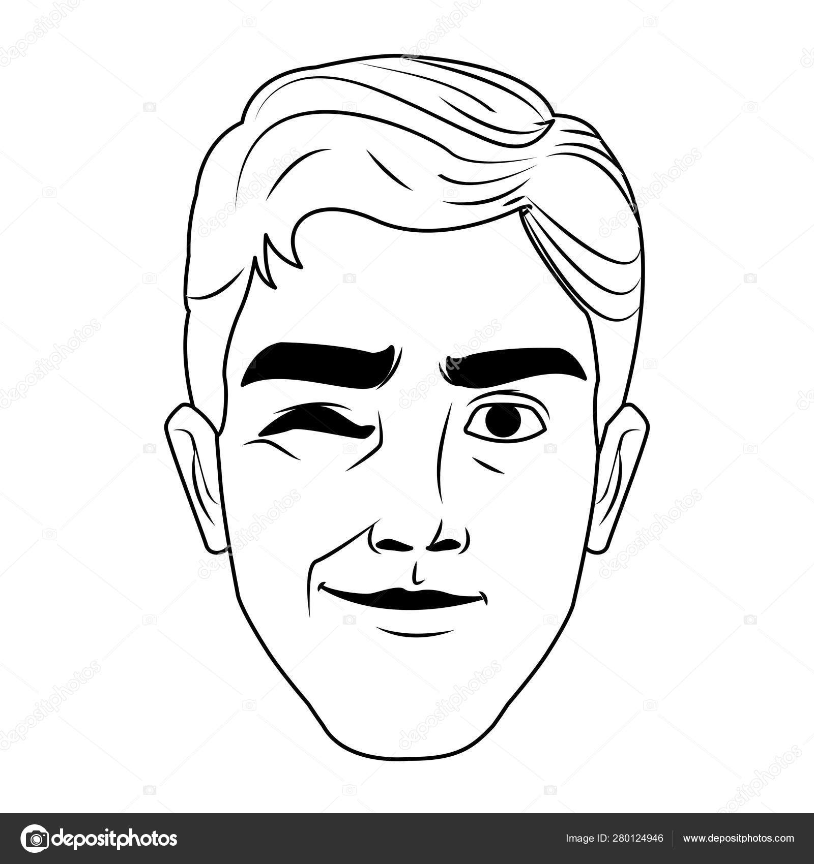 남자 얼굴 팝 아트 만화 에 흑백 스톡 벡터 - ©jemastock 280124946, image size:1600x1700