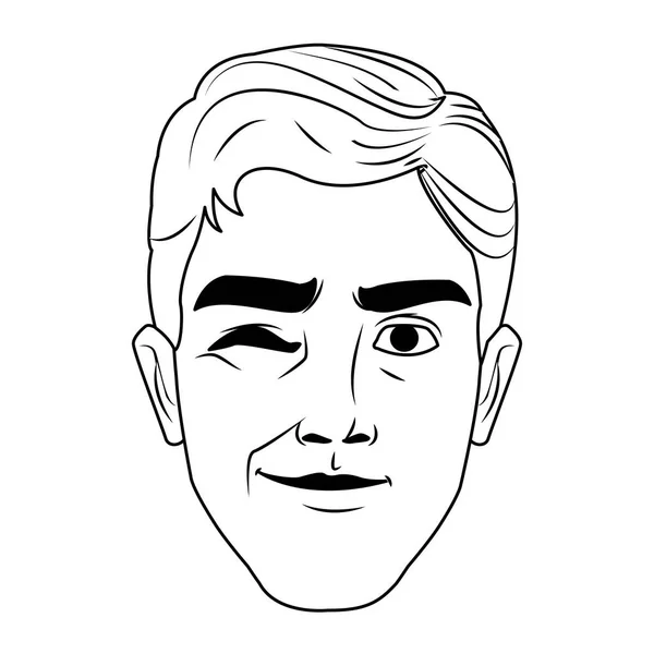 Man gezicht pop-art cartoon in zwart-wit — Stockvector