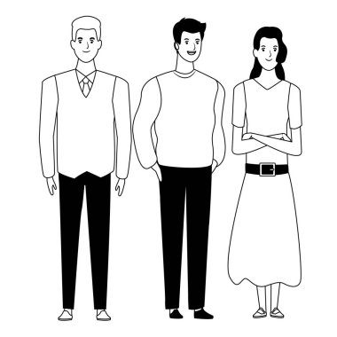 siyah beyaz insan avatar çizgi film karakteri grubu