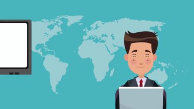 İşadamı laptop Hd animasyon ile çalışma