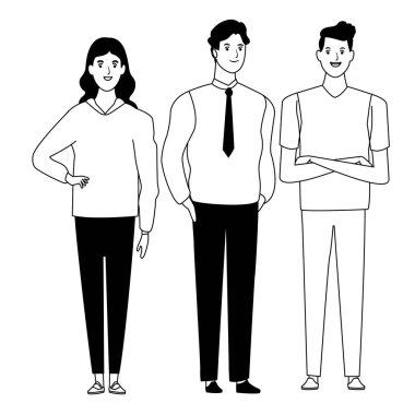 siyah beyaz insan avatar çizgi film karakteri grubu