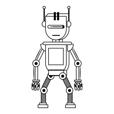 Robot komik karakter karikatür siyah beyaz izole