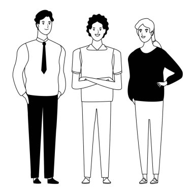 siyah beyaz insan avatar çizgi film karakteri grubu