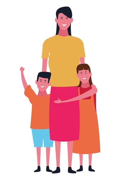 Single mother with daughter and son — Stock Vector