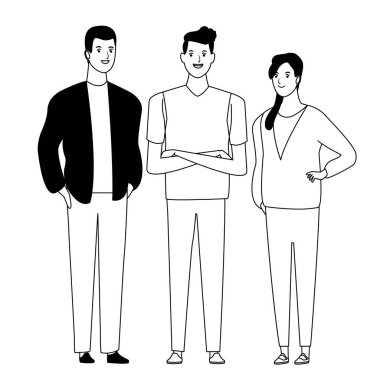 siyah beyaz insan avatar çizgi film karakteri grubu