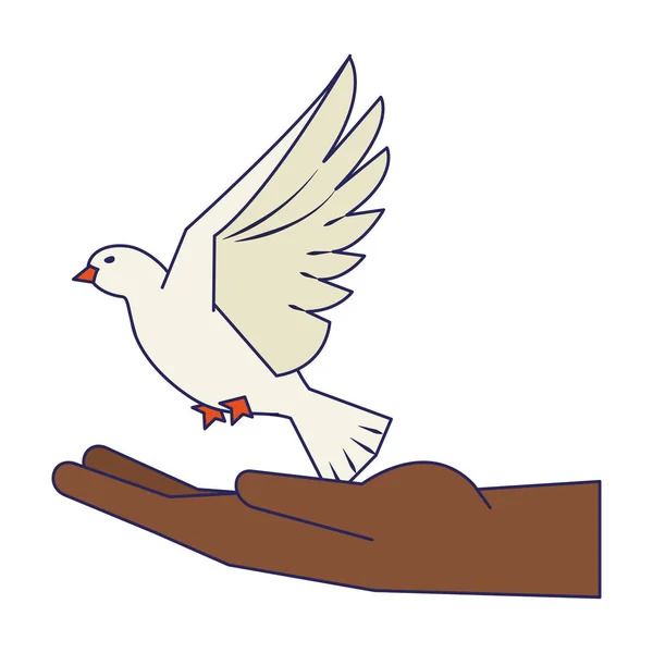 Güvercin uçan karikatür ile siyah el — Stok Vektör