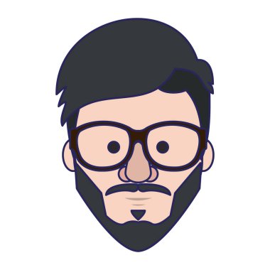 Hipster adam karikatür mavi çizgiler yüz