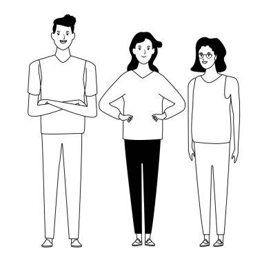 siyah beyaz insan avatar çizgi film karakteri grubu